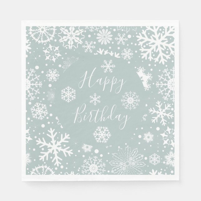 Guardanapo De Papel Winter Birday Paper Napkins Happy Birthday Snow (Frente)