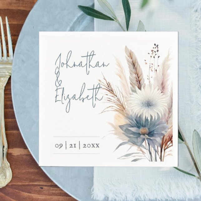 Guardanapo De Papel Winter Boho Floral Wedding | Branca (White Winter Boho floral Wedding Paper Napkins)