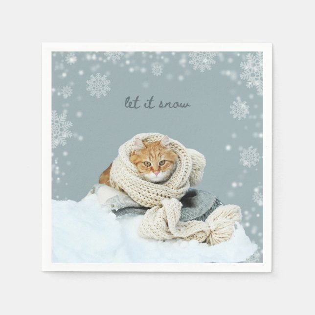 Guardanapo De Papel Winter Cat Deixe-O Neve Paper Napkins (Frente)