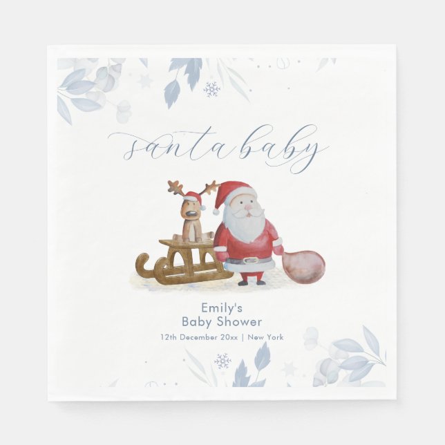 Guardanapo De Papel Winter Christmas Sleigh Moose Santa Baby Shower  (Frente)