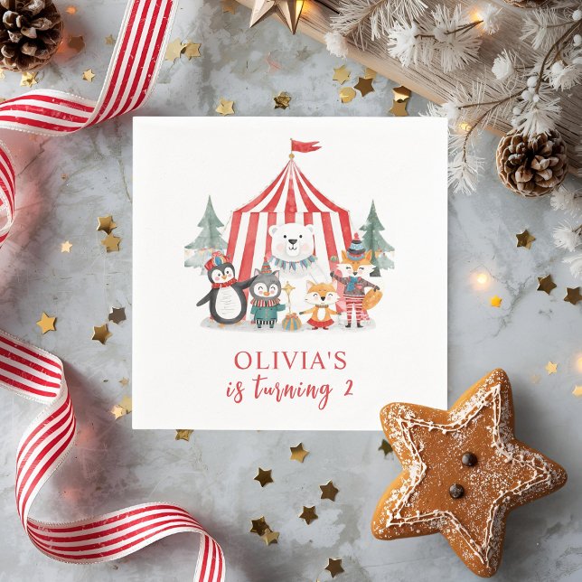 Guardanapo De Papel Winter Circus Animal Birthday Sign | Cute Woodland (Criador carregado)