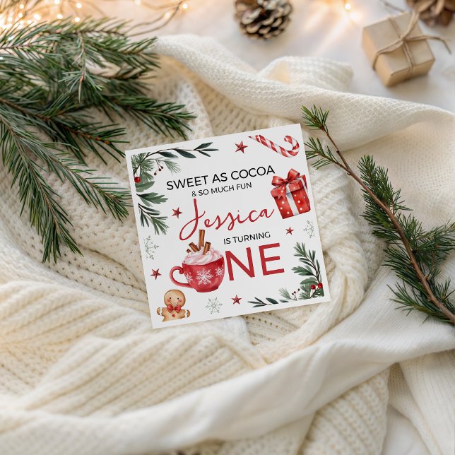 Guardanapo De Papel Winter Cocoa First Birthday Napkin (Criador carregado)