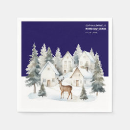 Guardanapo De Papel Winter Deer in Village Watercolor Baby Shower