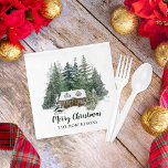 Guardanapo De Papel Winter Forest Merry Christmas Rustic Cabin<br><div class="desc">Perfect for Christmas parties and everyday seasonal entertaining,  these personalized rustic woodland paper napkins feature a cozy cabin nestled in the snow covered pine forest. *If you need design help or would like this design on other products,  please contact me through Zazzle.</div>