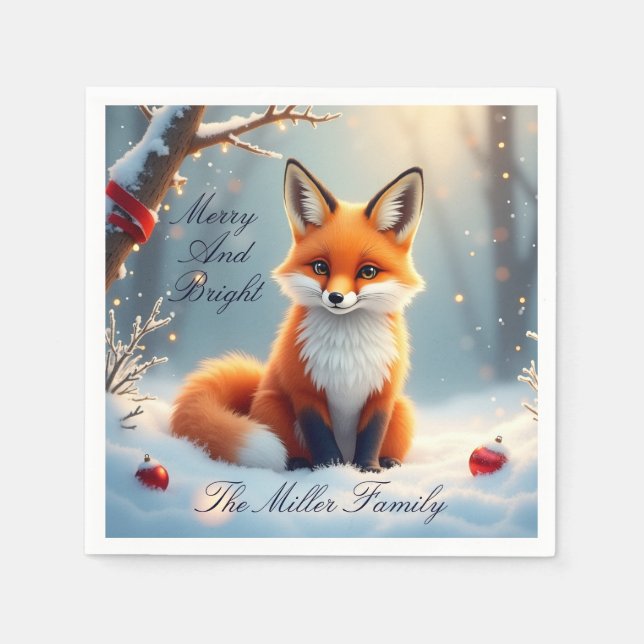 Guardanapo De Papel Winter Fox Christmas Paper Napkin – Customizable (Frente)