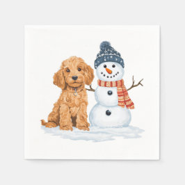 Guardanapo De Papel Winter Goldendoodle Dog Cute Snowman