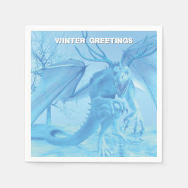 Guardanapo De Papel Winter Greetings. Ice dragon with antlers