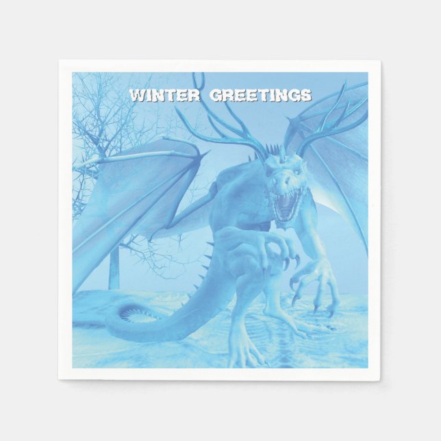 Guardanapo De Papel Winter Greetings. Ice dragon with antlers (Frente)