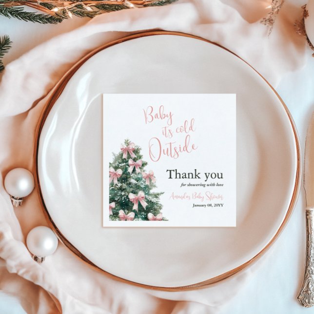Guardanapo De Papel Winter It's Cold Outside Pink Bow Girl Baby Shower (Criador carregado)