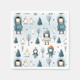 Guardanapo De Papel Winter Kids Playing