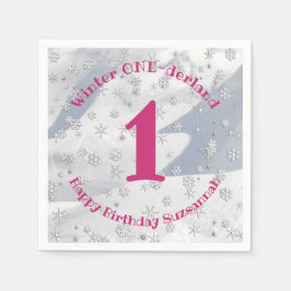 Guardanapo De Papel Winter ONE derland Pink First Birthday Snowflakes