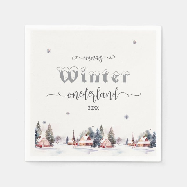Guardanapo De Papel Winter onederland 1st birthday (Frente)