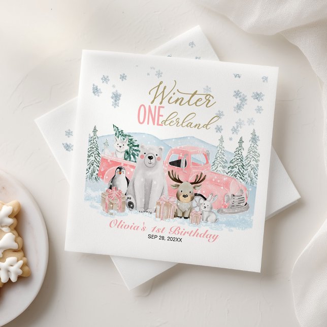 Guardanapo De Papel Winter Onederland Arctic Animal Girl 1st Birthday (Criador carregado)