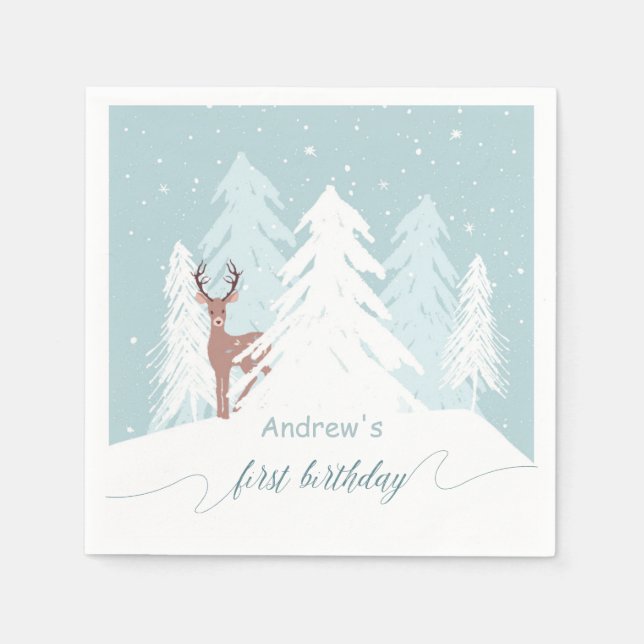 Guardanapo De Papel Winter Onederland Birthday Custom Napkin Blue (Frente)