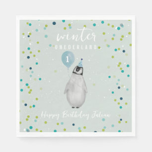 Guardanapo De Papel Winter Onederland Blue Birthday Balloon Penguin