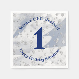 Guardanapo De Papel Winter ONEderland Blue First Birthday Snowflakes