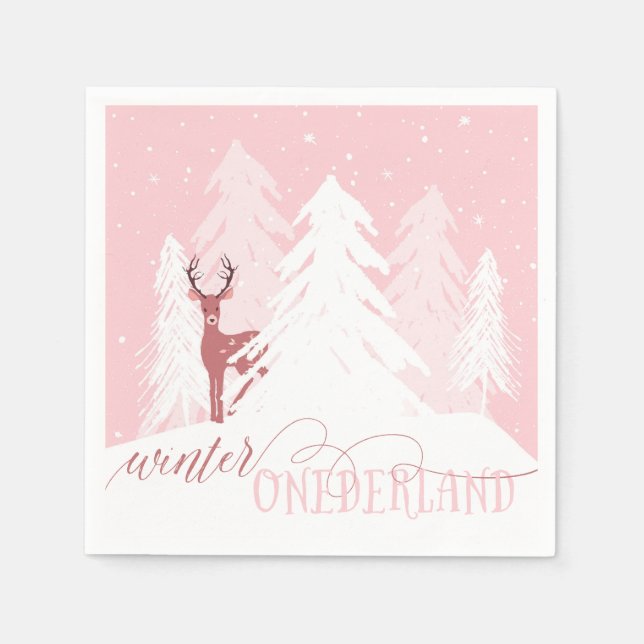 Guardanapo De Papel Winter Onederland First Birday Napkin Pink (Frente)