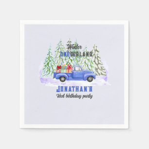 Guardanapo De Papel Winter Onederland First Birthday Blue caminhão pre