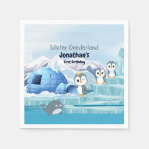 Guardanapo De Papel Winter Onederland First Birthday Cute Penguin Iglo