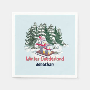 Guardanapo De Papel Winter Onederland First Birthday Cute Penguins on