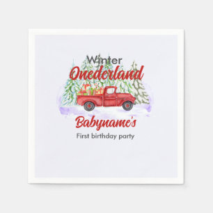 Guardanapo De Papel Winter Onederland First Birthday Red Truck Present