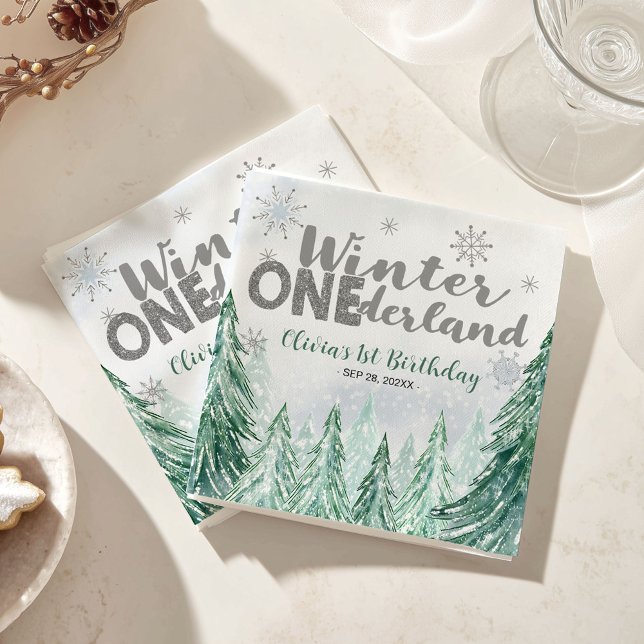 Guardanapo De Papel Winter Onederland First Birthday Snowflakes Forest (Criador carregado)