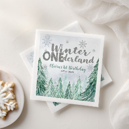 Guardanapo De Papel Winter Onederland First Birthday Snowflakes Forest