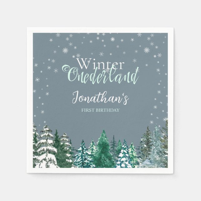 Guardanapo De Papel Winter Onederland First Birthday snowscape (Frente)
