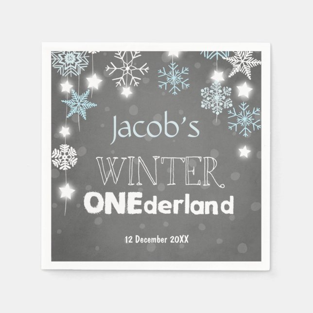 Guardanapo De Papel Winter onederland Paper Napkin Blue Boy Snowflake (Frente)