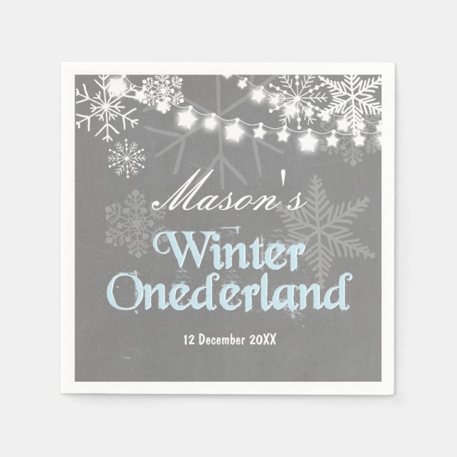 Guardanapo De Papel Winter onederland Paper Napkin Blue boy Snowflake (Frente)