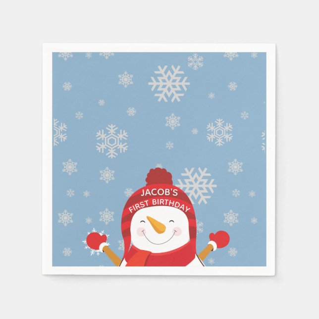 Guardanapo De Papel Winter Onederland, primeiro aniversário, azul e pr (Frente)