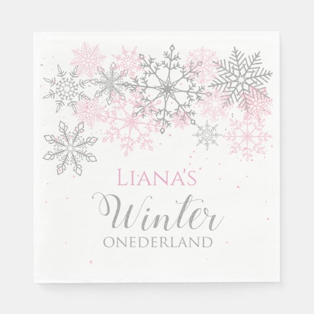 Guardanapo De Papel Winter Onederland Silver and Pink Napkin (Frente)
