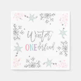 Guardanapo De Papel Winter ONEderland Silver Floral Pink Glitter Girl