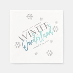Guardanapo De Papel Winter ONEderland Silver Glitter Blue primeiro ani