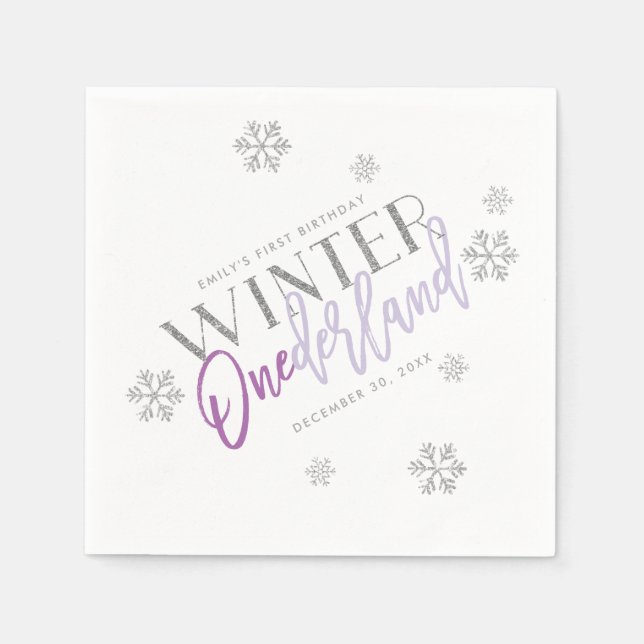 Guardanapo De Papel Winter ONEderland Silver Glitter Purple 1rua Bday (Frente)