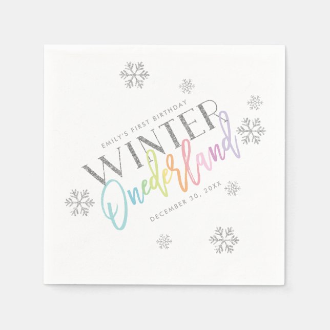Guardanapo De Papel Winter ONEderland Silver Glitter Rainbow 1rua Bday (Frente)