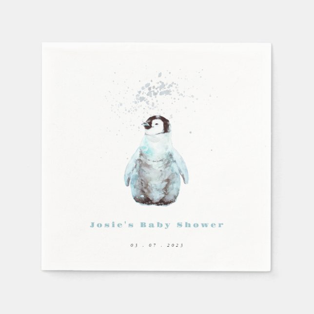 Guardanapo De Papel Winter Penguin Baby Shower (Frente)