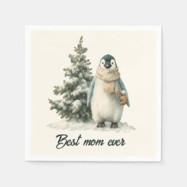 Guardanapo De Papel Winter Penguin “Best Mom Ever” Design
