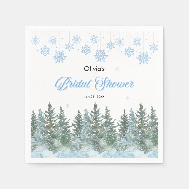 Guardanapo De Papel Winter Pine Trees Snowflakes Bridal Shower  (Frente)