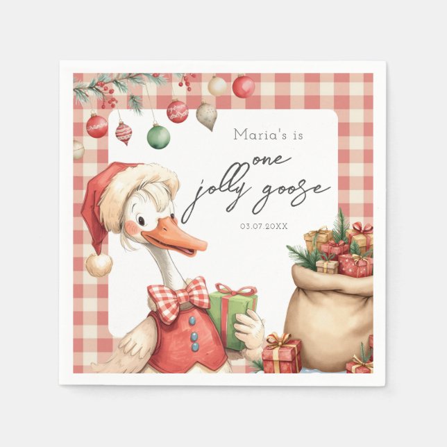 Guardanapo De Papel Winter Red Christmas Silly Goose  1st birthday (Frente)