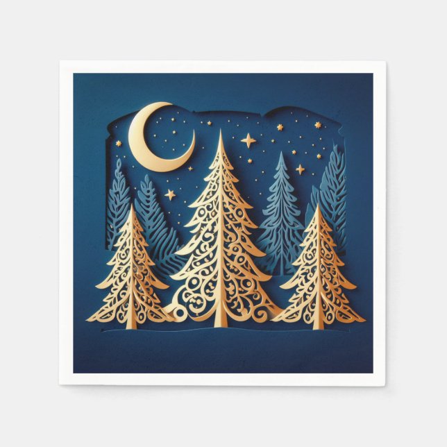 Guardanapo De Papel Winter’s Gold Papercut – Christmas Trees Scene (Frente)