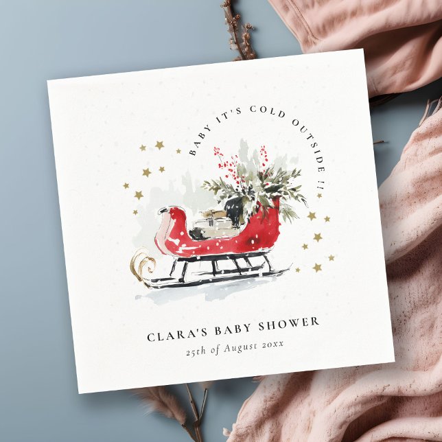 Guardanapo De Papel Winter Sleigh Its Cold Outside Neutral Baby Shower (Criador carregado)