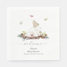 Guardanapo De Papel Winter Sleigh Polar Bear Baby Shower Welcome 