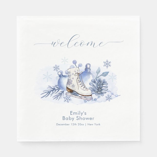 Guardanapo De Papel Winter Snowflake Ice Skate Baby Shower Welcome (Frente)