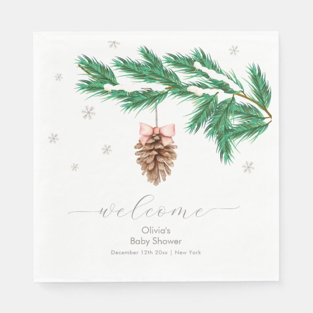 Guardanapo De Papel Winter Snowflake Pine cone Baby Shower Welcome (Frente)