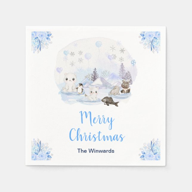 Guardanapo De Papel Winter Wonderland Arctic Animals Merry Christmas (Frente)