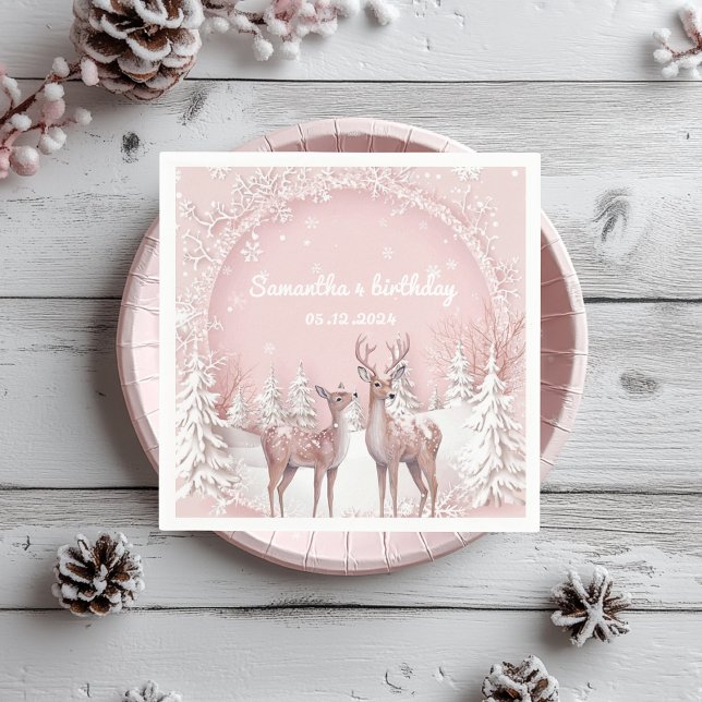 Guardanapo De Papel Winter Wonderland Birthday Napkins | Rosa e Veado (Criador carregado)
