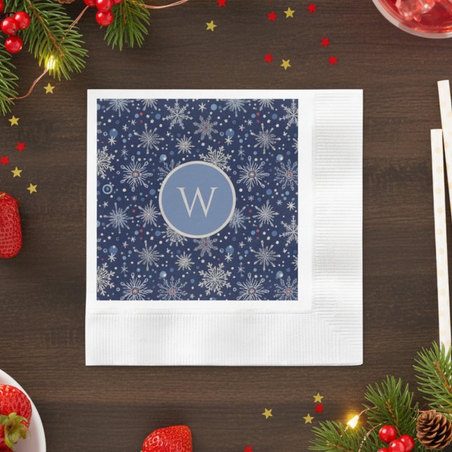 Guardanapo De Papel Winter Wonderland Snowflake (Holiday snowflake initial paper napkin)