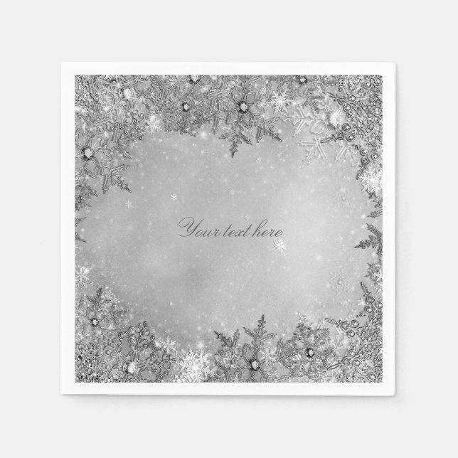 Guardanapo De Papel Winter Wonderland Snowflakes Pure Silver Elegant (Frente)
