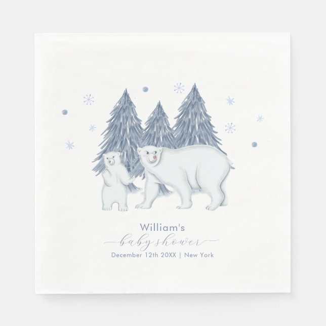 Guardanapo De Papel Winter Woodland Forest Polar Bear Baby Shower  (Frente)